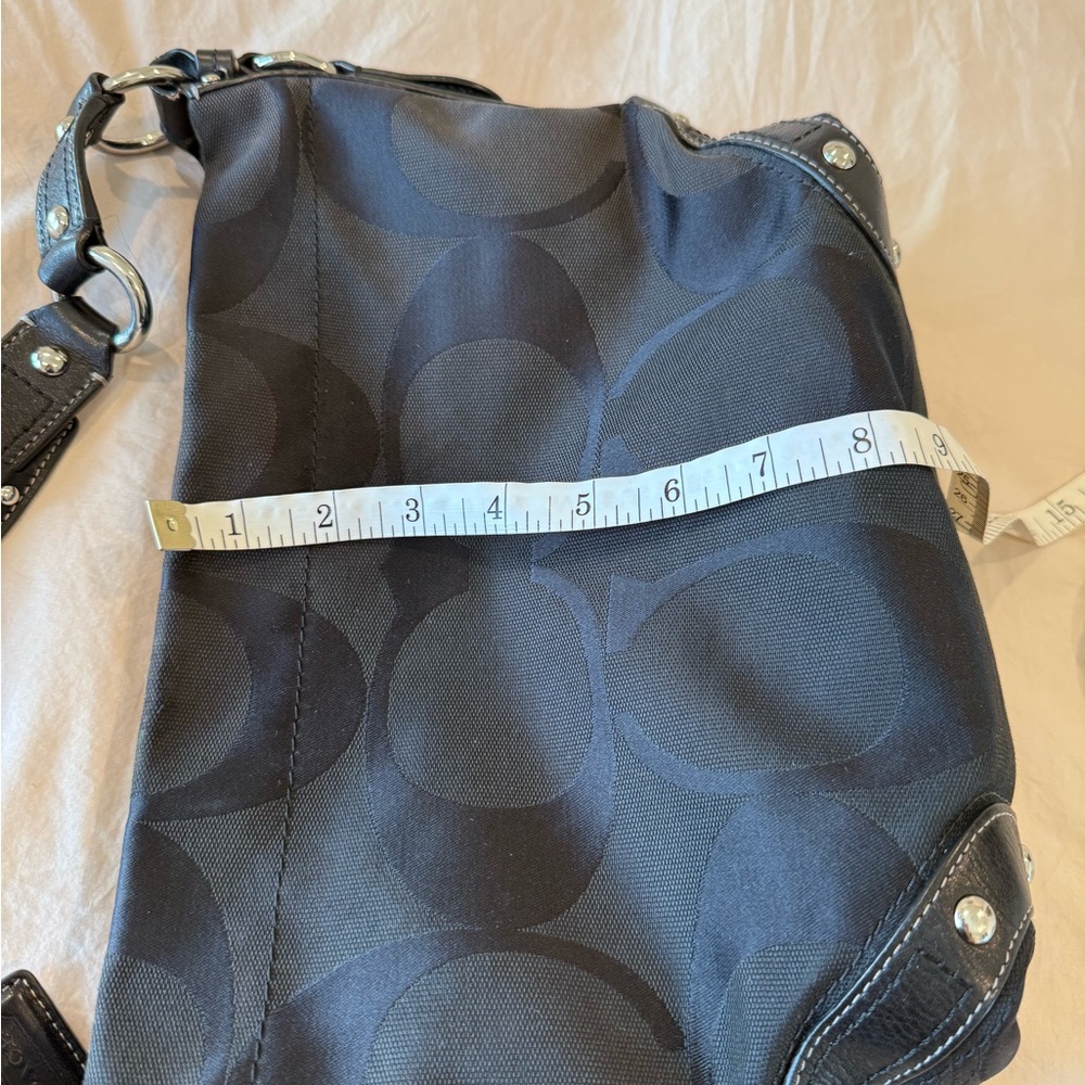 Coach Signature Black Canvas Shoulder Hobo with Silver Hardware - Picture 8 of 12